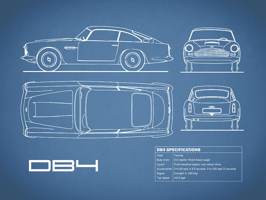 Transportation Photograph - Aston Martin DB4 Blueprint by Mark Rogan