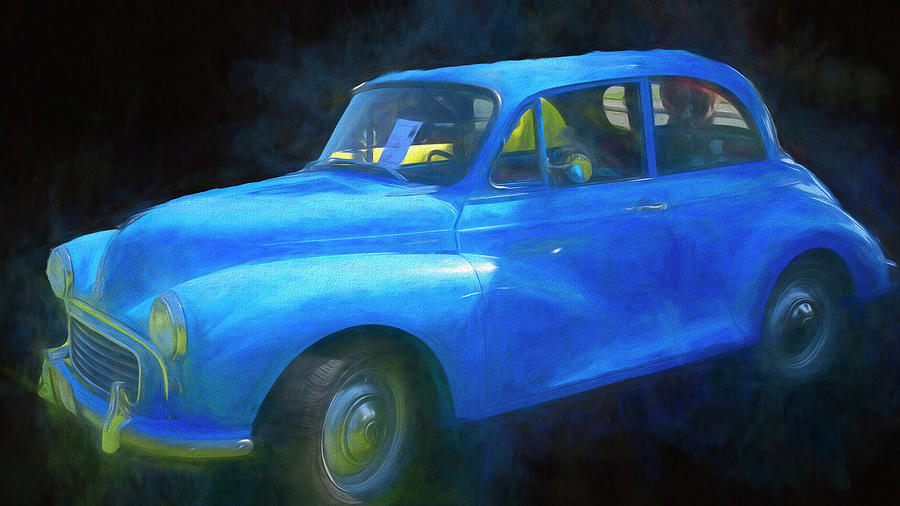 Morris Minor blue Digital Art by Cathy Anderson