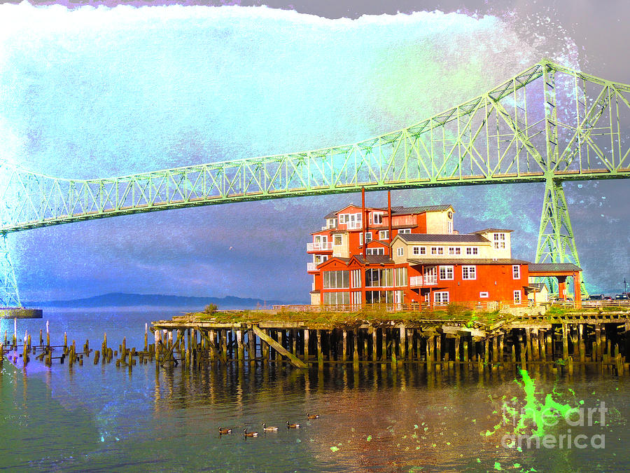 Astoria Pier and Spa Interlaced in Watercolor Mixed Media by Beverly Guilliams