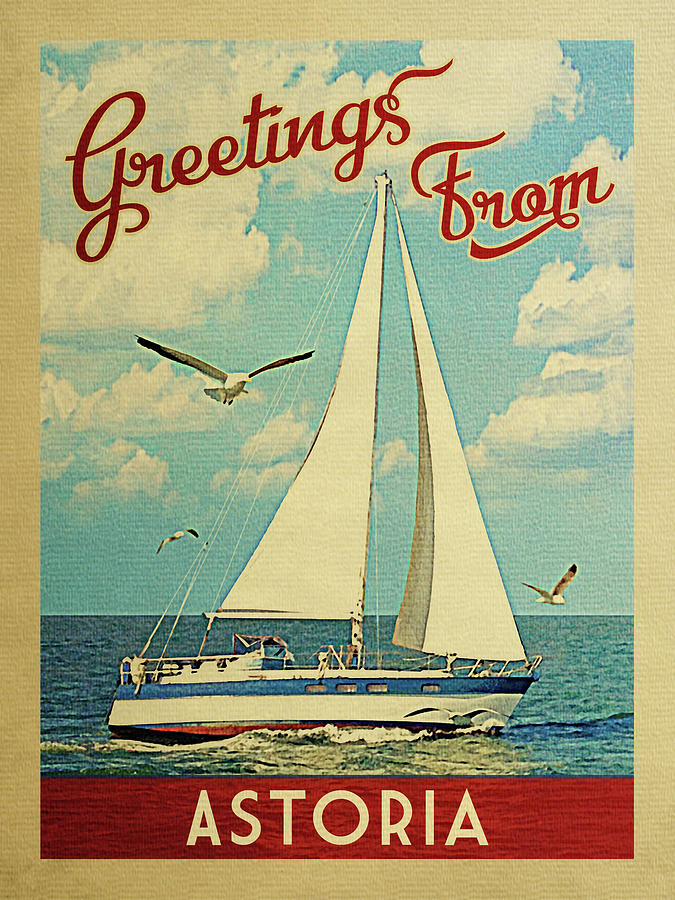 Astoria Sailboat Vintage Travel Digital Art by Flo Karp