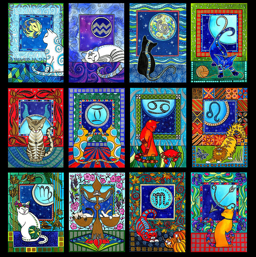 Astrology Cat Zodiacs Painting by Dora Hathazi Mendes