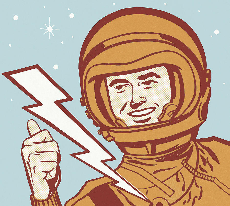 Science Fiction Drawing - Astronaut and Lightning Bolt by CSA Images