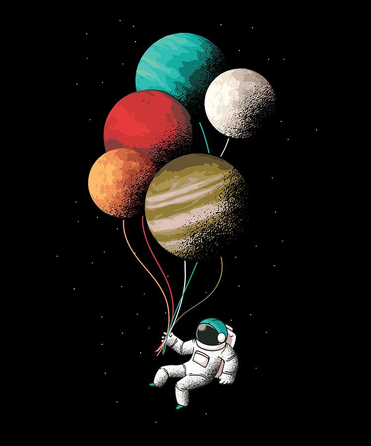 Astronaut Balloons Stars Space Planets Pluto Digital Art by Jonathan ...