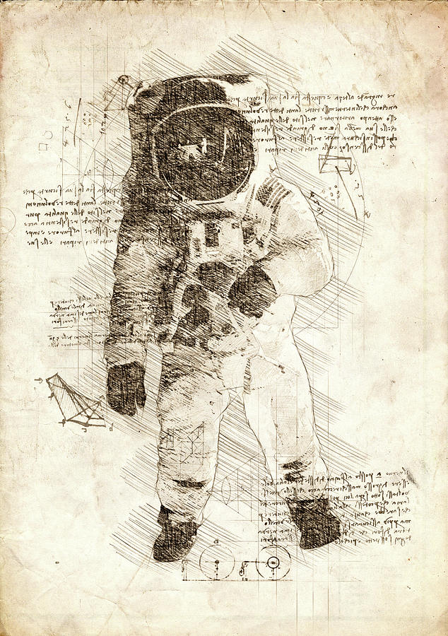 Astronaut Da Vinci Sketch Digital Art By Northpoint Prints