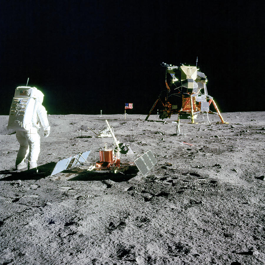 Astronaut Edwin Aldrin after deployment of EASEP on surface of moon Photograph by Eric Glaser