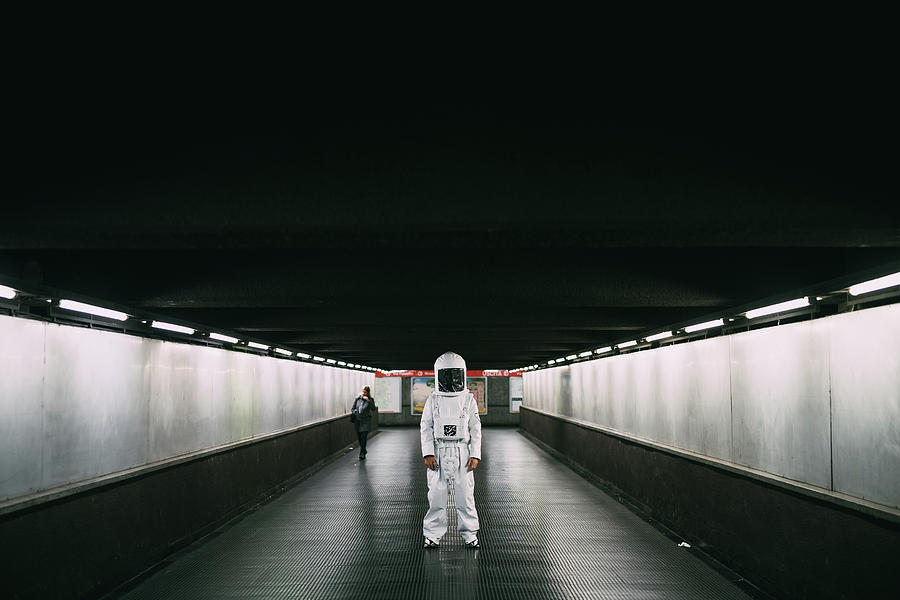 Astronaut Digital Art - Astronaut On Covered Bridge by Eugenio Marongiu