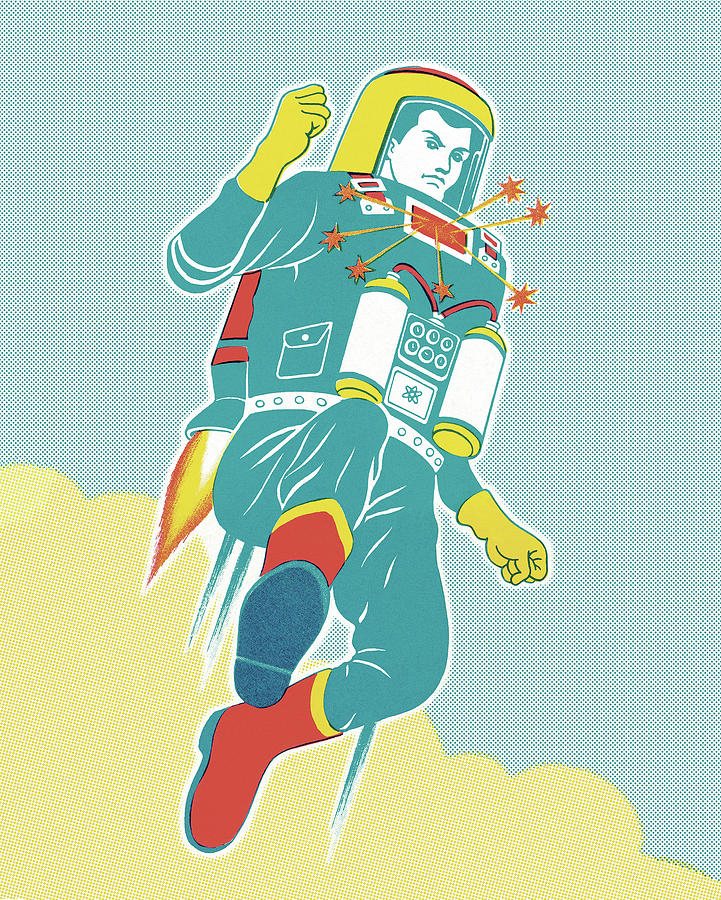 Science Fiction Drawing - Astronaut with a Jet Pack by CSA Images