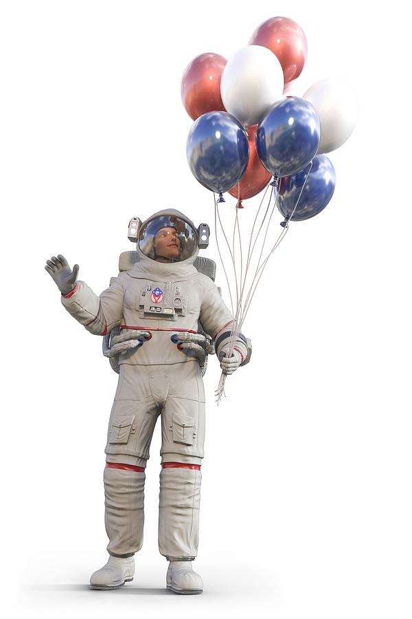 Space Digital Art - Astronaut with Happy Balloons  by Betsy Knapp