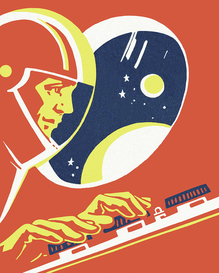 Science Fiction Drawing - Astronaut Working at a Control Panel by CSA Images
