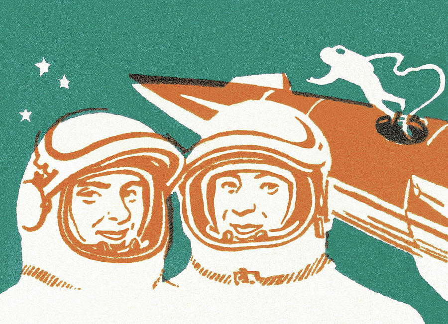 Science Fiction Drawing - Astronauts in Outer Space by CSA Images