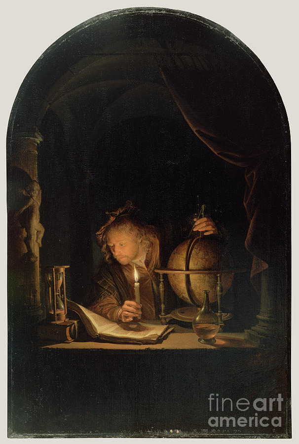 Astronomer By Candlelight, C.1650 Painting by Gerrit Or Gerard Dou ...