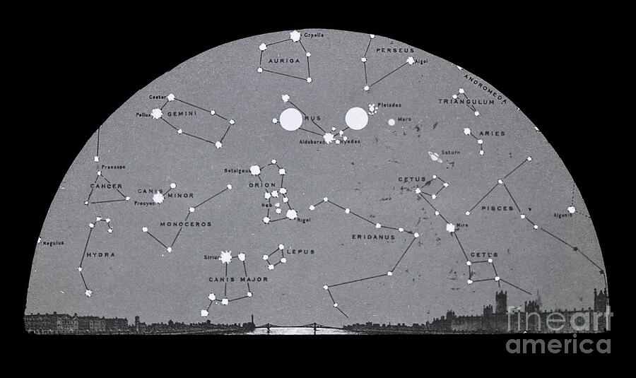 London Photograph - Astronomical Black And White Glass Slide Of Diagram Of Moons Position On Star Chart Over London Glass Negative by Unknown Artist