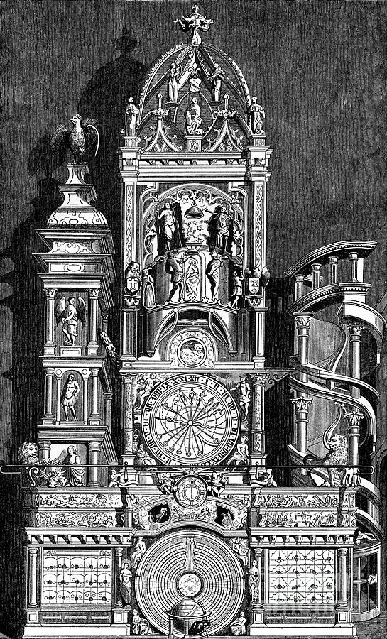 Black And White Drawing - Astronomical Clock Of Strasbourg by Print Collector