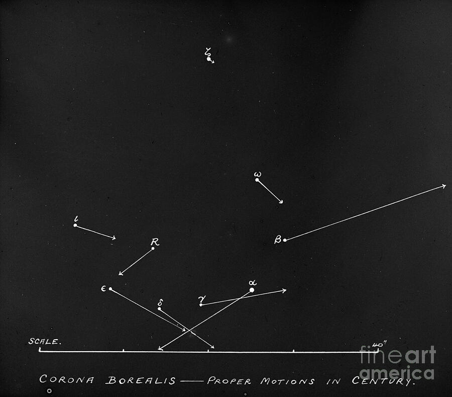 Astronomical Glass Plate Diagram Of Star Motions In The Constellation Corona Borealis Glass Negative Photograph by Unknown Artist