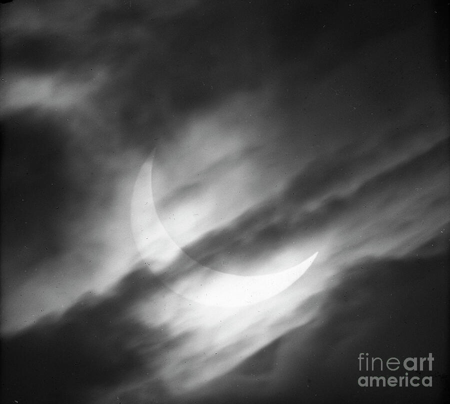 Space Photograph - Astronomical Glass Plate Slide Of Solar Eclipse Through Clouds Glass Negative by Unknown Artist