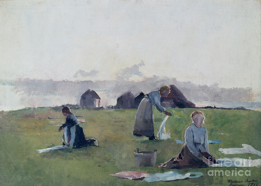 At bleaching place, Jaeren, 1886 Painting by O Vaering by Harriet Backer