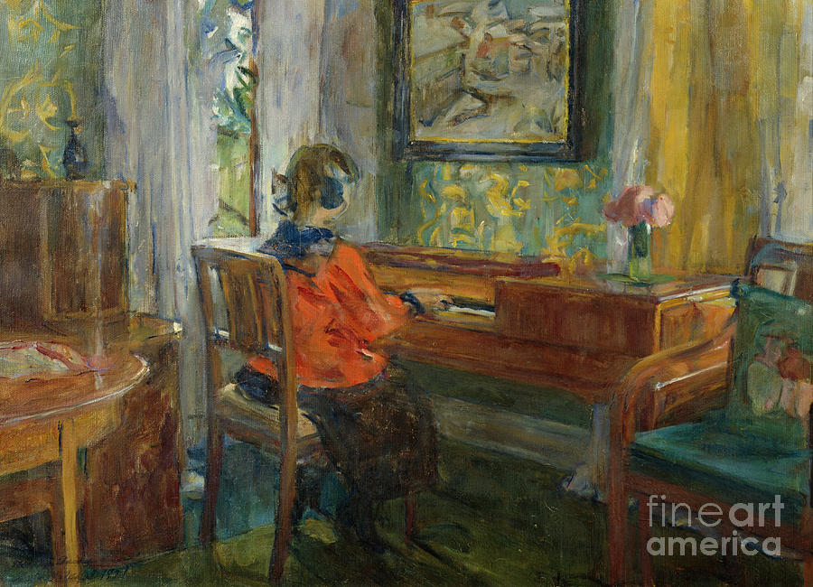 At great-grandmothers pinao Painting by O Vaering by Harriet Backer