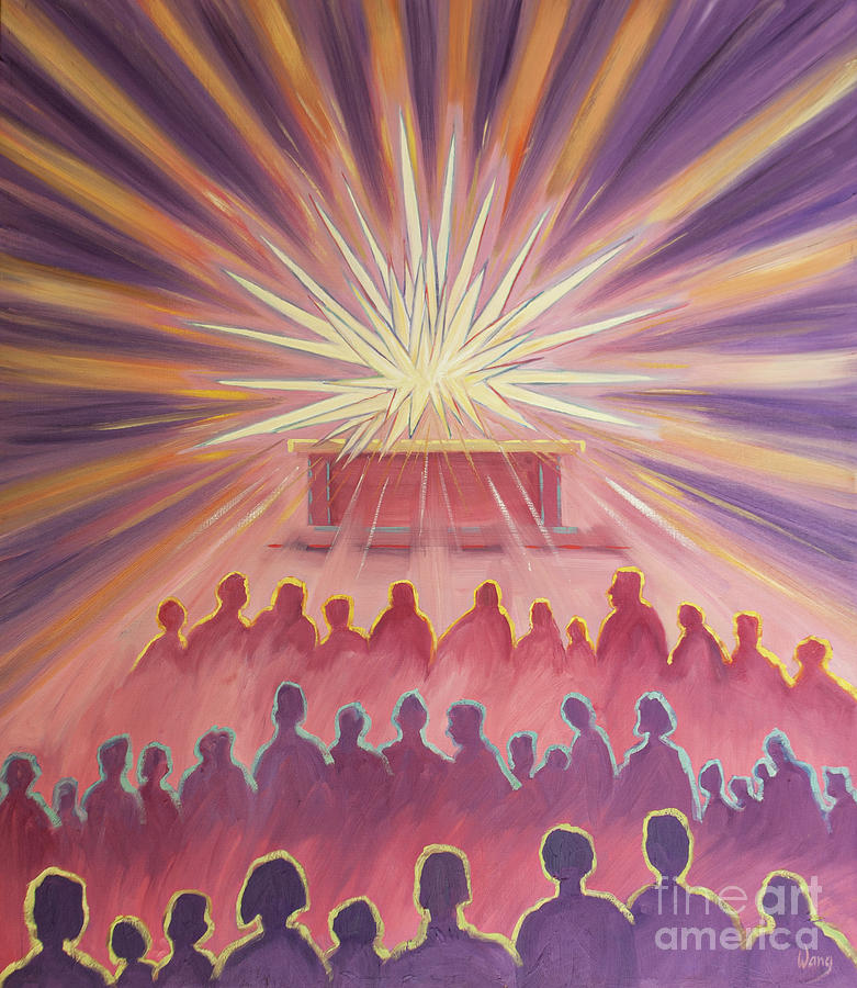 At Mass, The Divine Love Of The Father Enfolds Jesus In A White Fire Of Sacrifice Painting by Elizabeth Wang