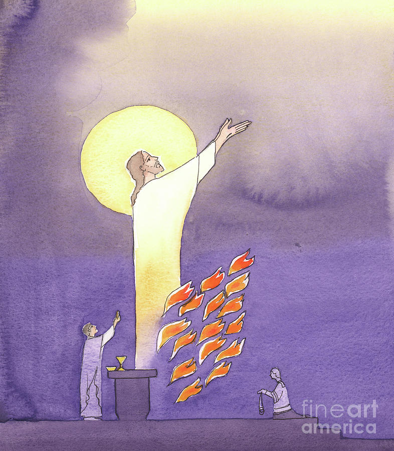 At Mass We Pray With Christ Who Reaches Out To The Father In The Burning Love Of The Holy Spirit Painting by Elizabeth Wang