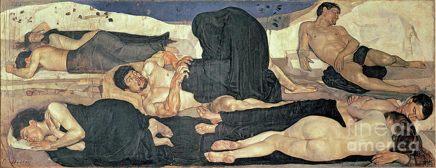 At Night Group Of Naked Sleepers, One Of Them In The Midst Of A Nightmare, 1890 Painting by Ferdinand Hodler