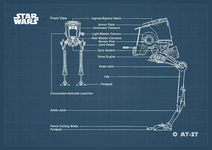 Star Wars Digital Art - AT-ST WALKER blueprint by Dennson Creative