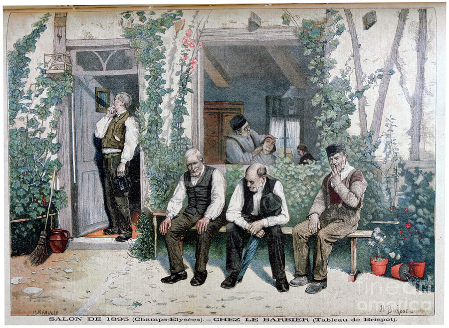 At The Barbers, 1895. Artist Henri Drawing by Print Collector