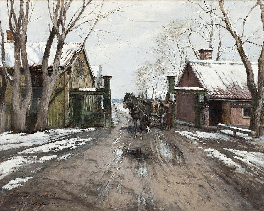 Winter Painting - At The City Toll Gate by Victor Forssell