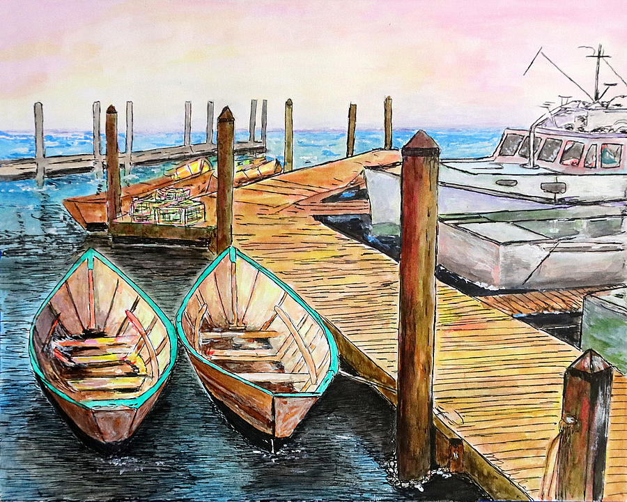 At the Dock in Gloucester Massachusetts Drawing by Michele A Loftus