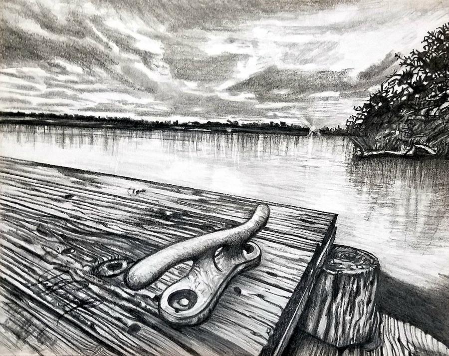 Charcoal Drawing - At the dock of the bay by Jennifer Brewer
