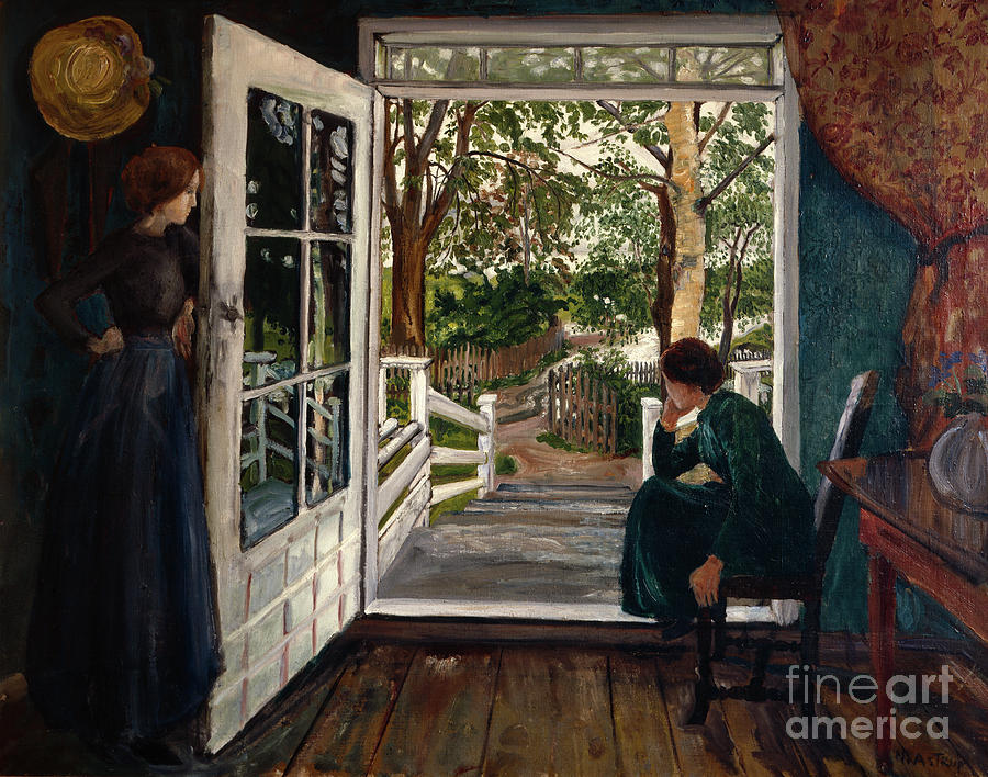 At the gardenroom door Painting by O Vaering