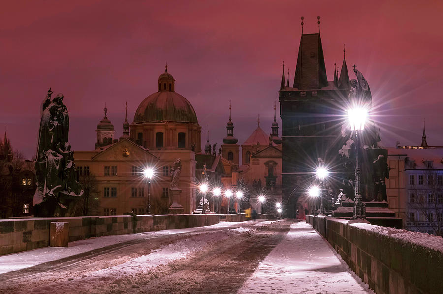 At the Night Edge. Snowy Prague 1 Photograph by Jenny Rainbow