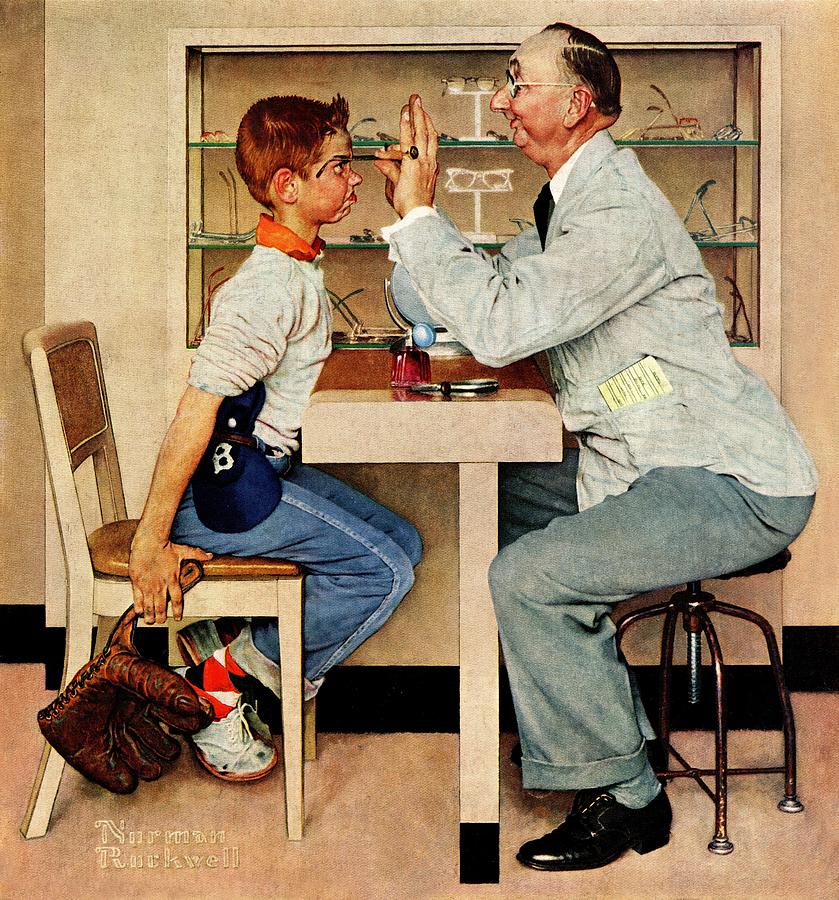 Boys Drawing - At The Optometrist by Norman Rockwell