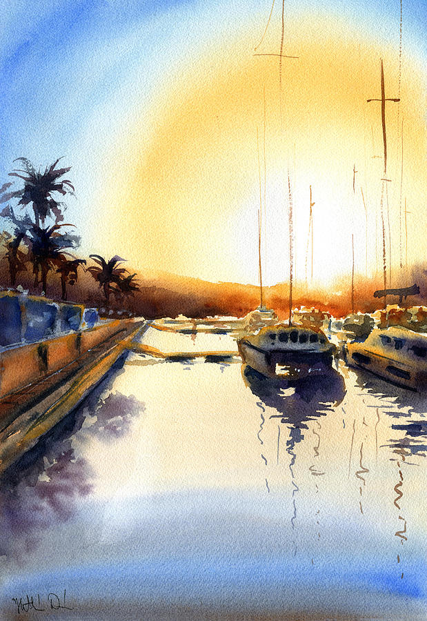 Sunset Painting - At The Pier by Dora Hathazi Mendes