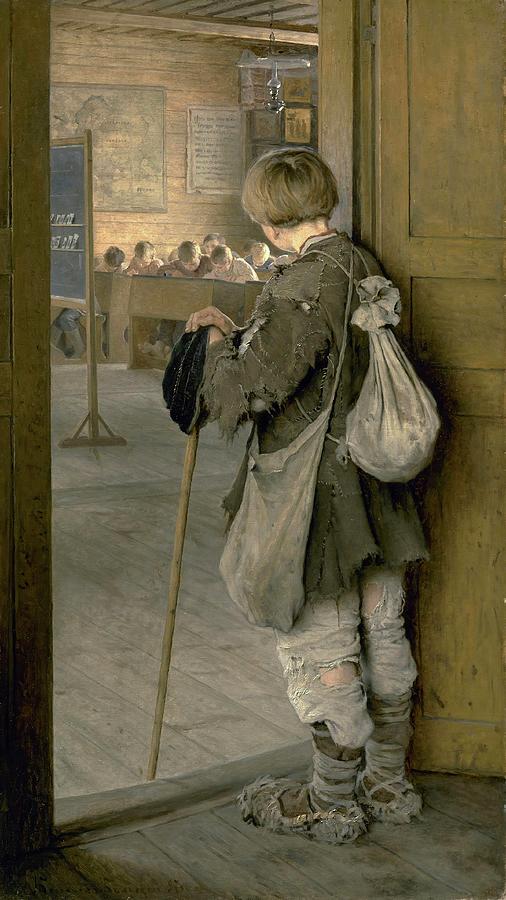 At The School Door Painting by Nikolay Bogdanov-belsky At The School Door Painting by Nikolay Bogdanov-belsky