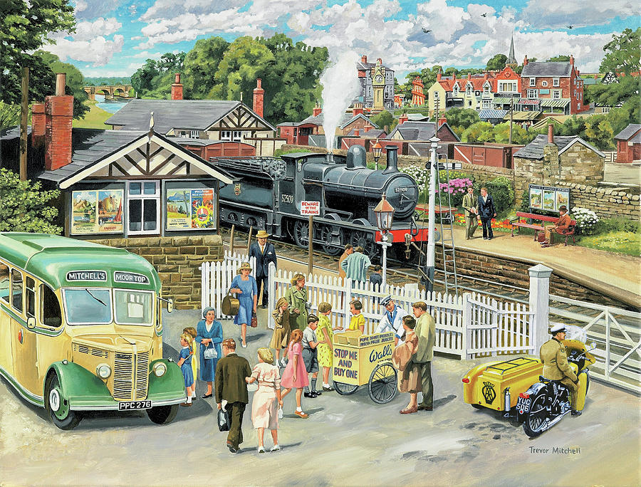 Train Painting - At The Station by Trevor Mitchell