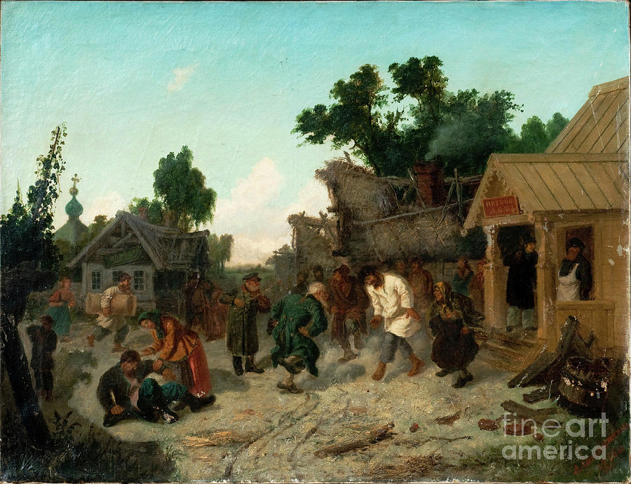 At The Tavern, 1886. Artist Solomatkin Drawing by Heritage Images