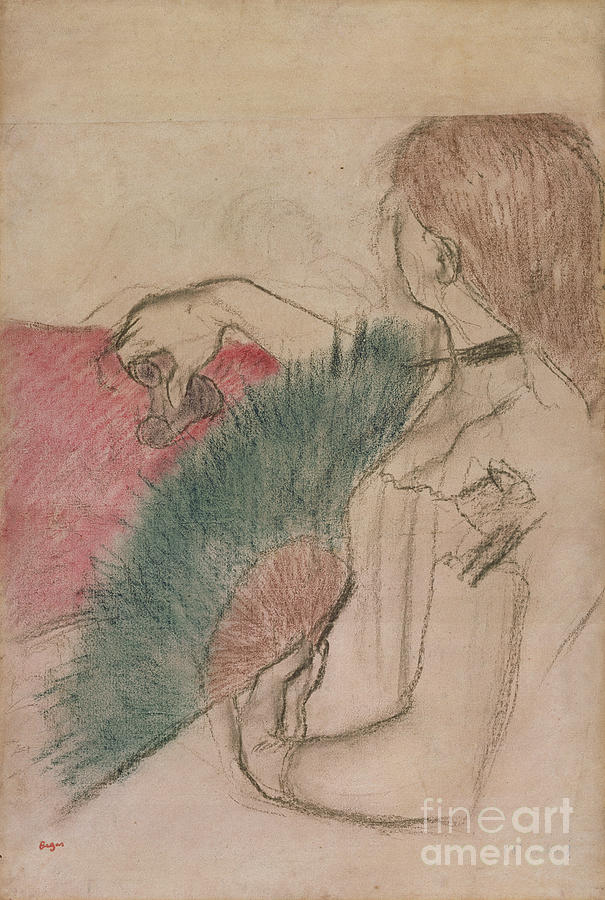 Binocular Photograph - At The Theatre, Woman With A Fan, 1880 by Edgar Degas