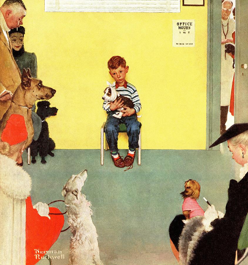 Boy Drawing - At The Vets by Norman Rockwell.