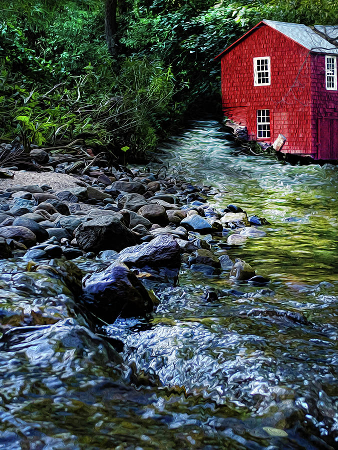 Barn Digital Art - At the Waters Edge by Maureen Plitt