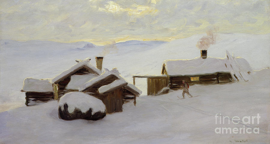 At upper Sjodalsvatnet Painting by O Vaering by Gustav Wentzel