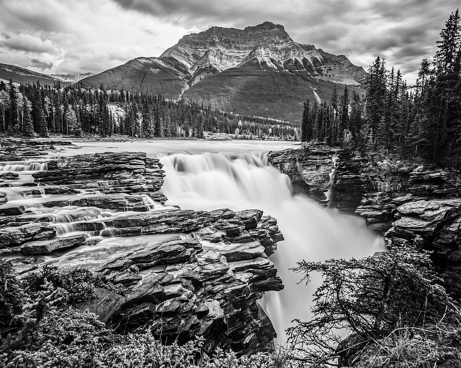 Athabasca Falls Jasper National Park Alberta Canada Banff Black and White Photograph by Toby McGuire
