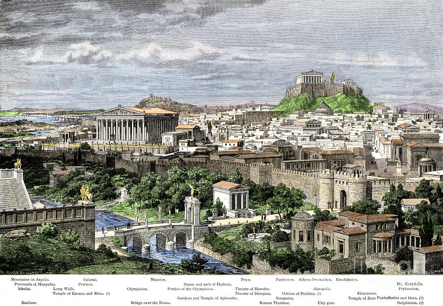 Greek Drawing - Athenes View Of The East From The Time Of Adrien (1st And 2nd Century) by American School