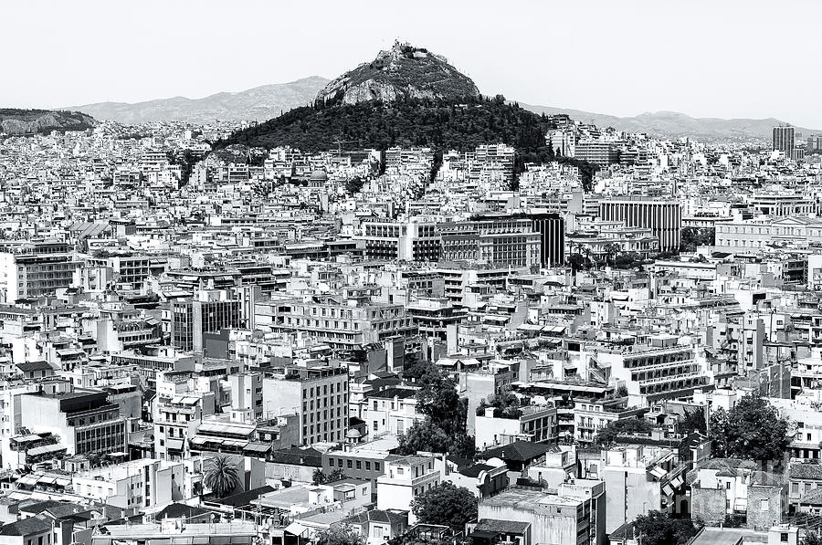 Athens City View Greece Monochrome Photograph by John Rizzuto