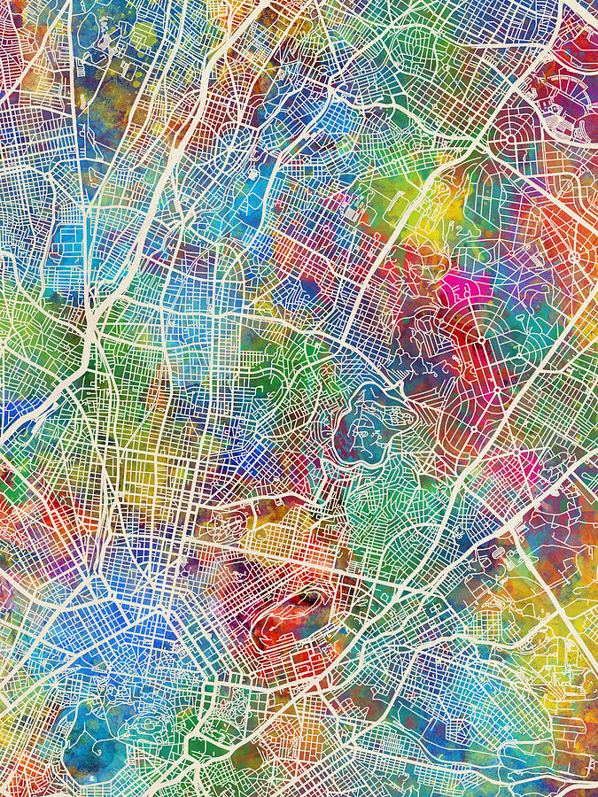 Athens Digital Art - Athens Greece City Map by Michael Tompsett