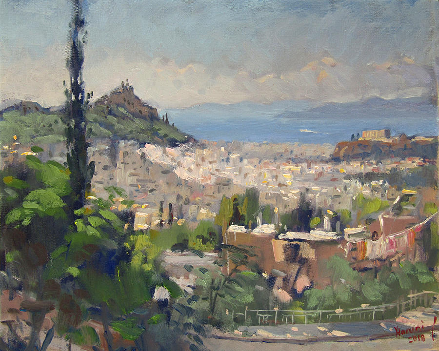 Athens View from Galatsi Painting by Ylli Haruni