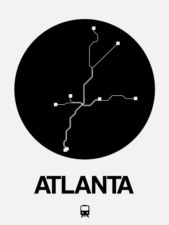 Atlanta Digital Art - Atlanta Black Subway Map by Naxart Studio