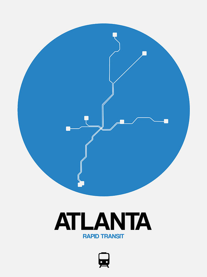 Atlanta Digital Art - Atlanta Blue Subway Map by Naxart Studio