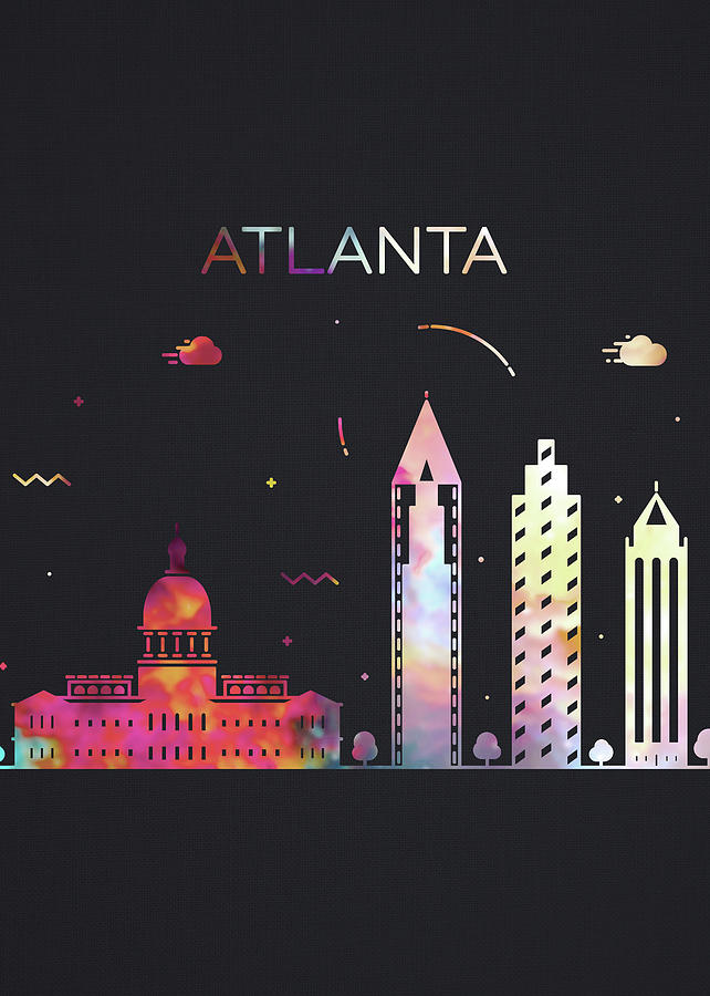 Atlanta Mixed Media - Atlanta Georgia City Skyline Whimsical Fun Dark Tall Series by Design Turnpike