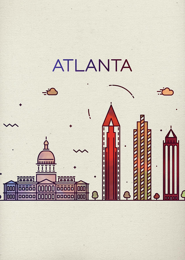 Atlanta Mixed Media - Atlanta Georgia City Skyline Whimsical Fun Tall Bright Series by Design Turnpike