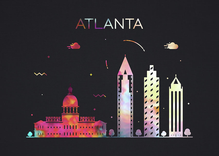 Atlanta Mixed Media - Atlanta Georgia City Skyline Whimsical Fun Wide Dark by Design Turnpike